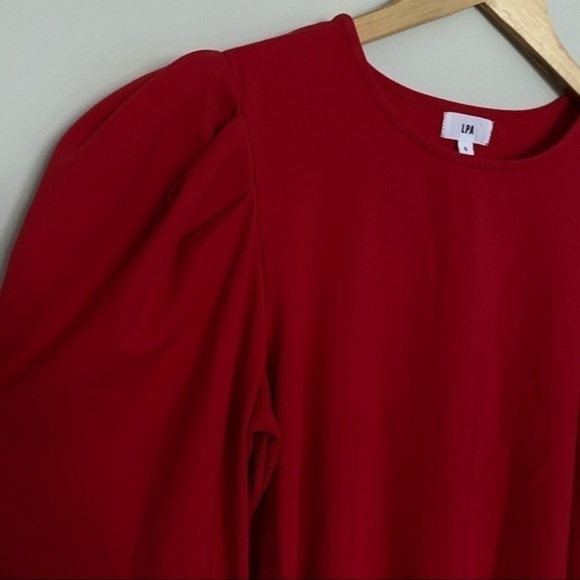 LPA Crew Neck Gathered Puff Shoulder Red Top - Size Small - Picture 8 of 11